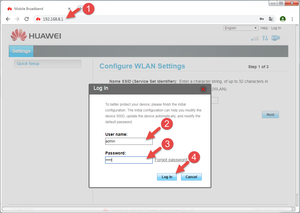 Huawei B525s-65a Settings