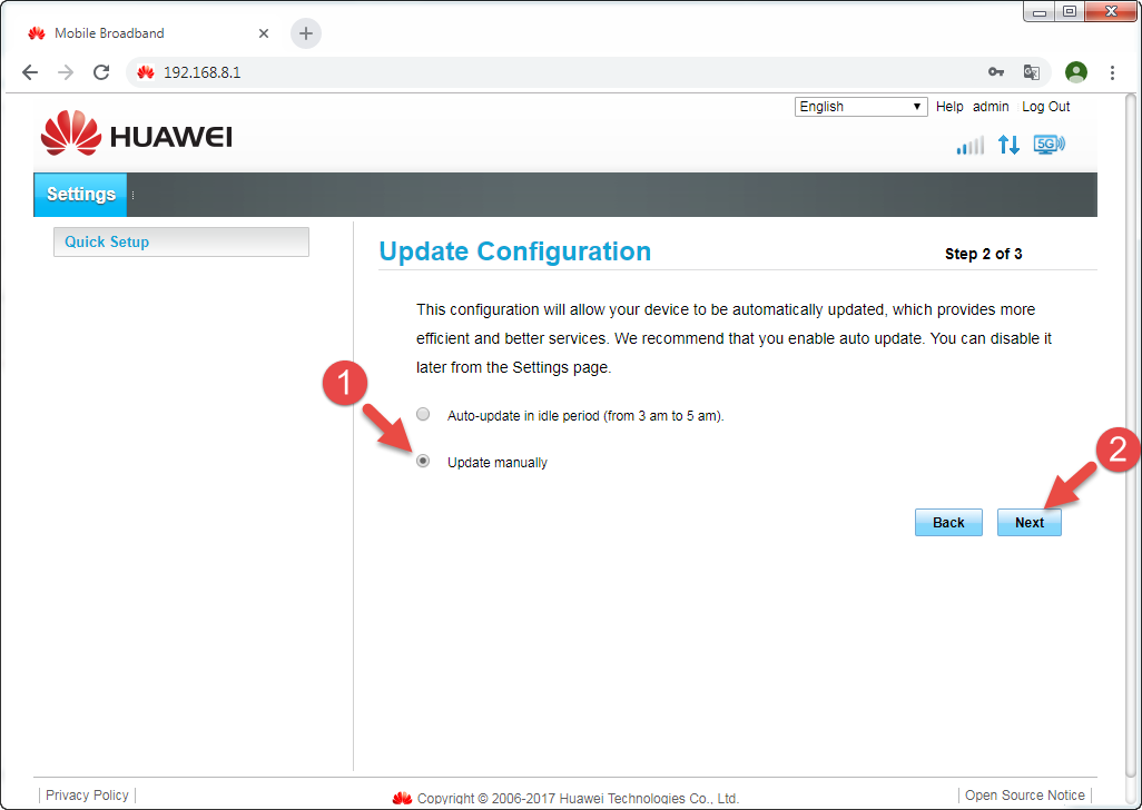 Huawei B525s-65a Disable Automatic Update