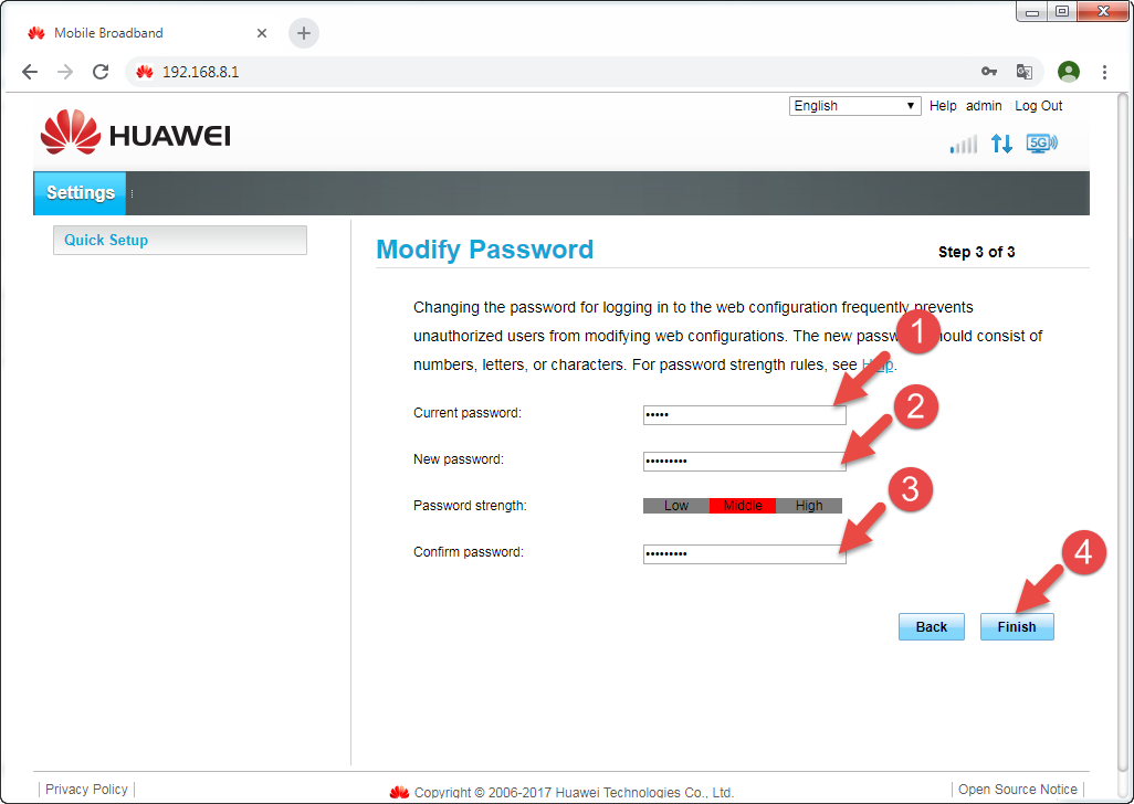 Huawei B525s-65a Modify Admin Password